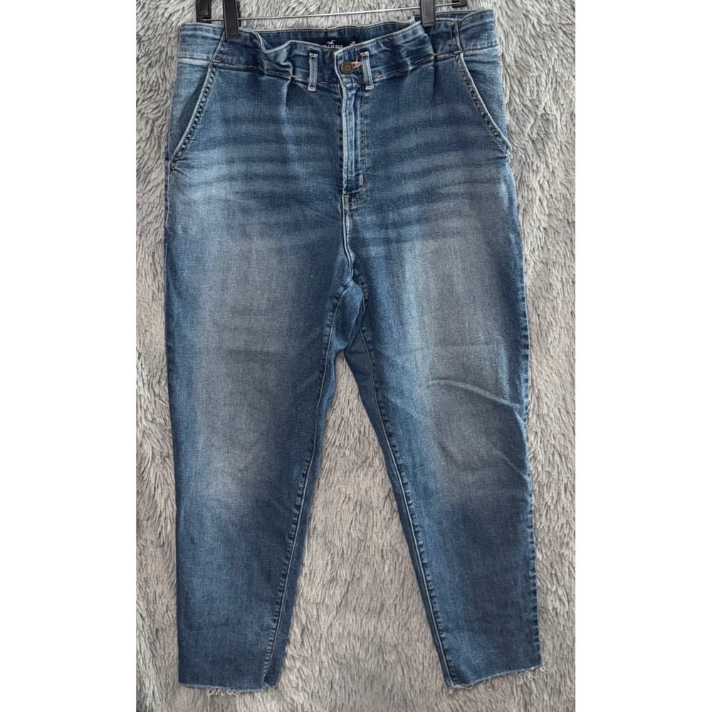 Hollister Jeans Womens 11R High Rise Straight Leg Blue Denim Frayed Hem